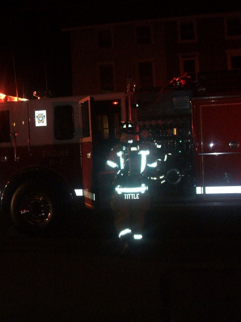 Firefighter Tery Tittle clearing a chimney fire on Hodgson Street.